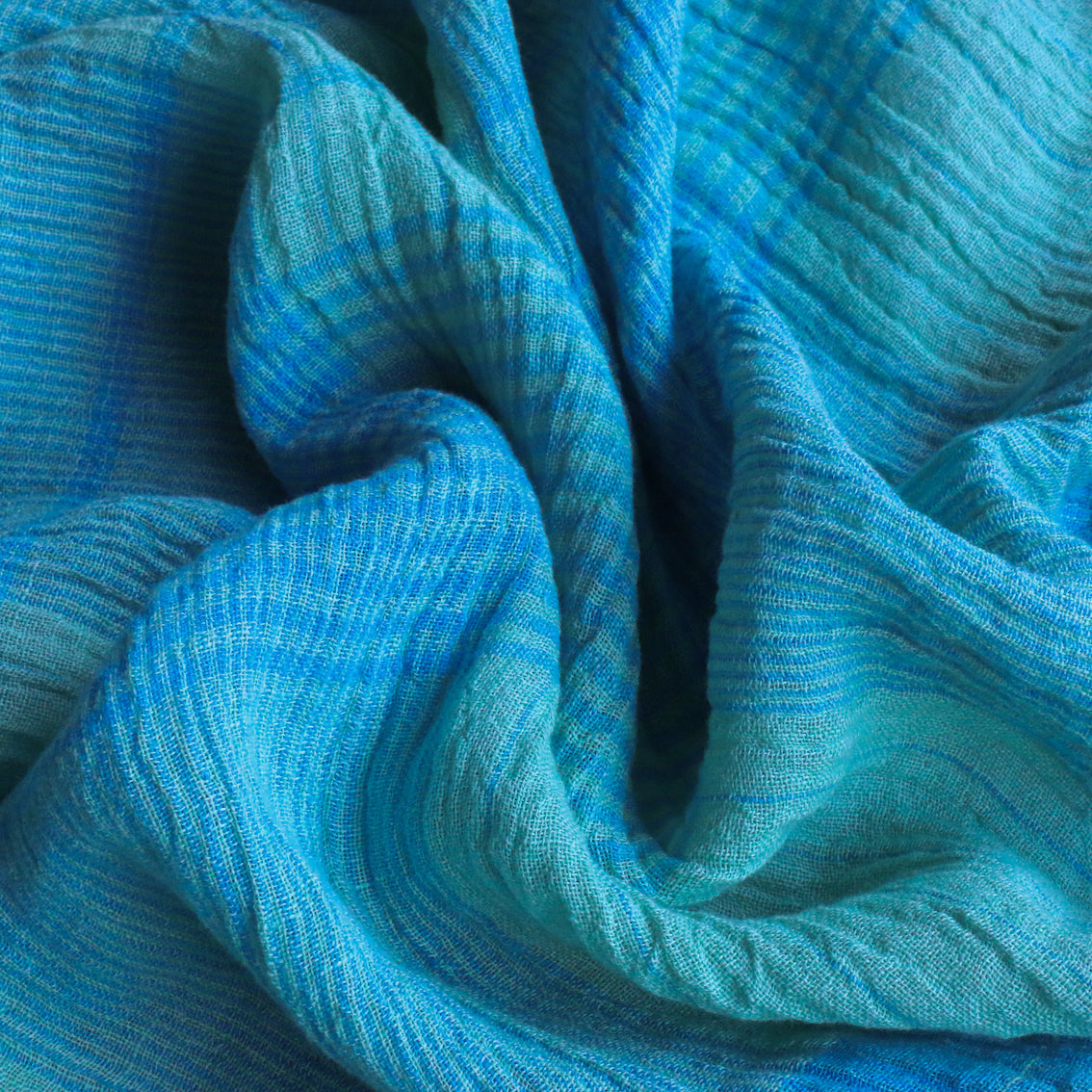 Menorca Aqua Check Crinkle Linen